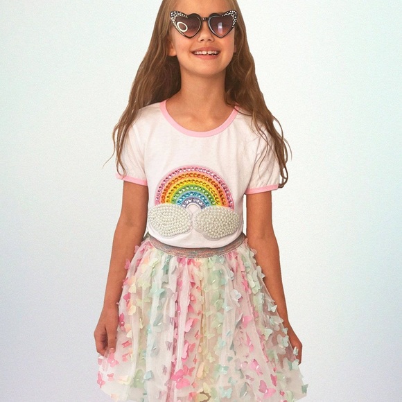 NWT lola and the boys RAINBOW PEARL PATCH T SHIRT size 2 (fits like a 4) - Picture 3 of 6